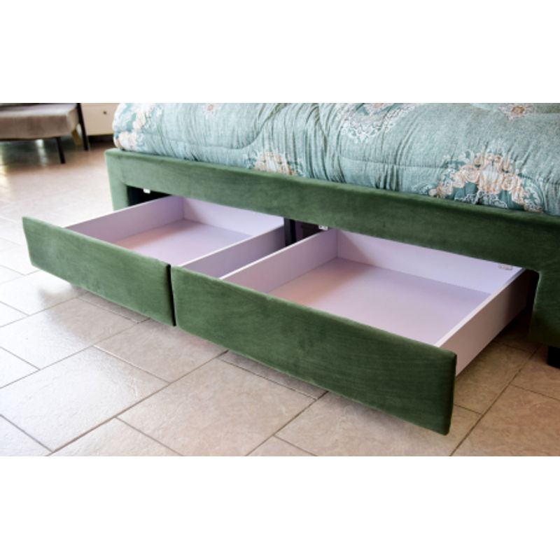 Casa si Gradina - Mobilier - Paturi si accesorii - Paturi - Pat, 160 x 200 cm, Terasino verde cu 4 sertare, tapitat catifea, somiera inclusa - Infinity.ro