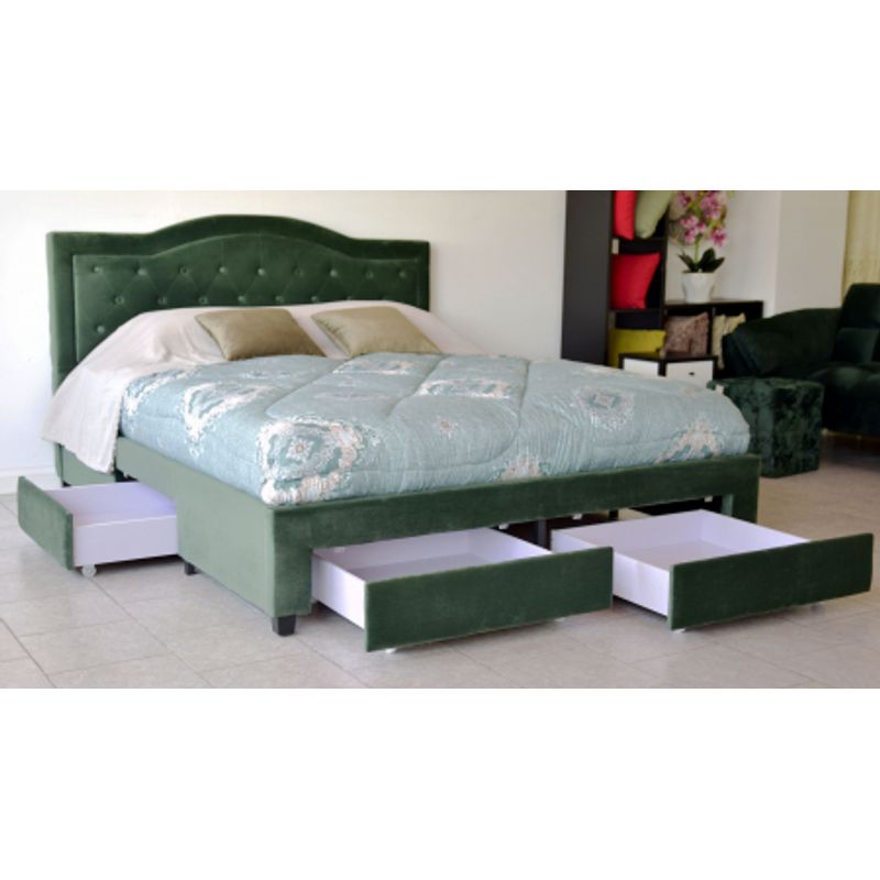 Casa si Gradina - Mobilier - Paturi si accesorii - Paturi - Pat, 180 x 200 cm, Terasino verde cu 4 sertare, tapitat catifea, somiera inclusa - Infinity.ro