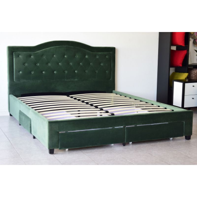 Casa si Gradina - Mobilier - Paturi si accesorii - Paturi - Pat, 180 x 200 cm, Terasino verde cu 4 sertare, tapitat catifea, somiera inclusa - Infinity.ro