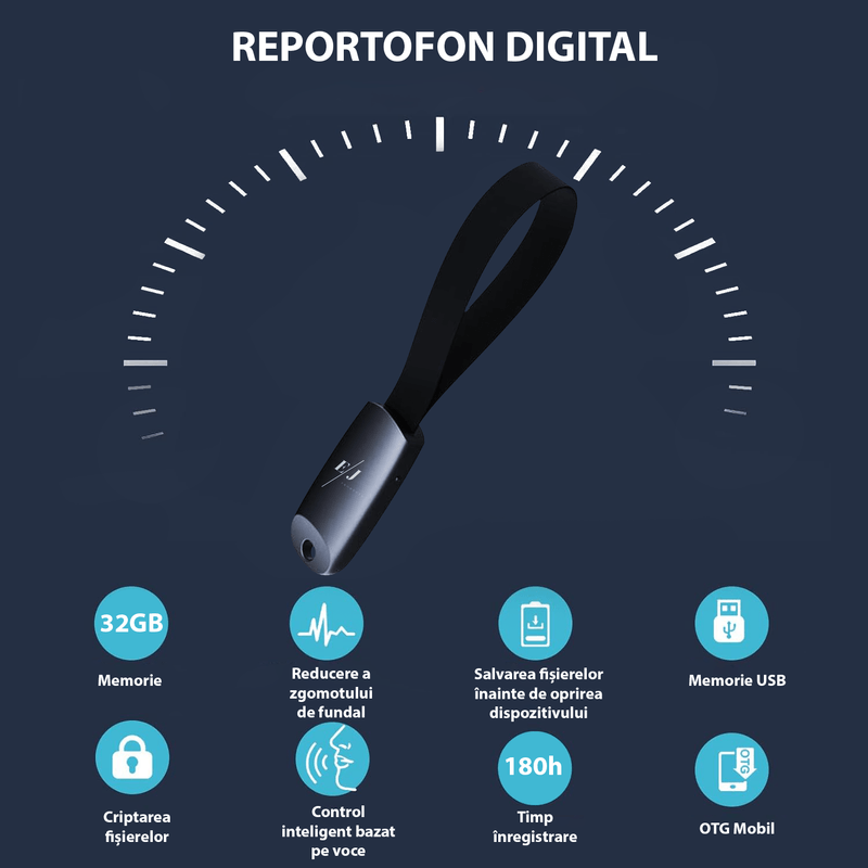 Laptop, Telefoane si Tablete - Wearables si gadgeturi - Gadgeturi - Dispozitive spionaj - Mini reportofon spion, S26, 32GB, stocare 180 ore, activare vocala, MP3, stand-by 30 zile, reducere de zgomot, negru - Infinity.ro
