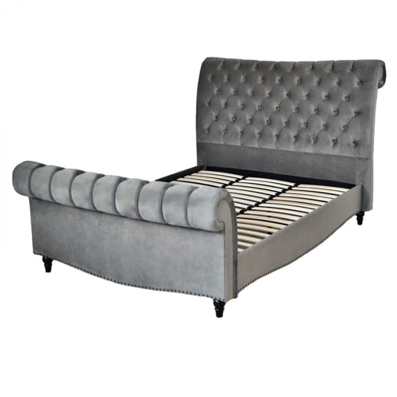 Casa si Gradina - Mobilier - Paturi si accesorii - Paturi - Pat Misterio, 180 x 200 cm, tapitat catifea gri, somiera inclusa - Infinity.ro