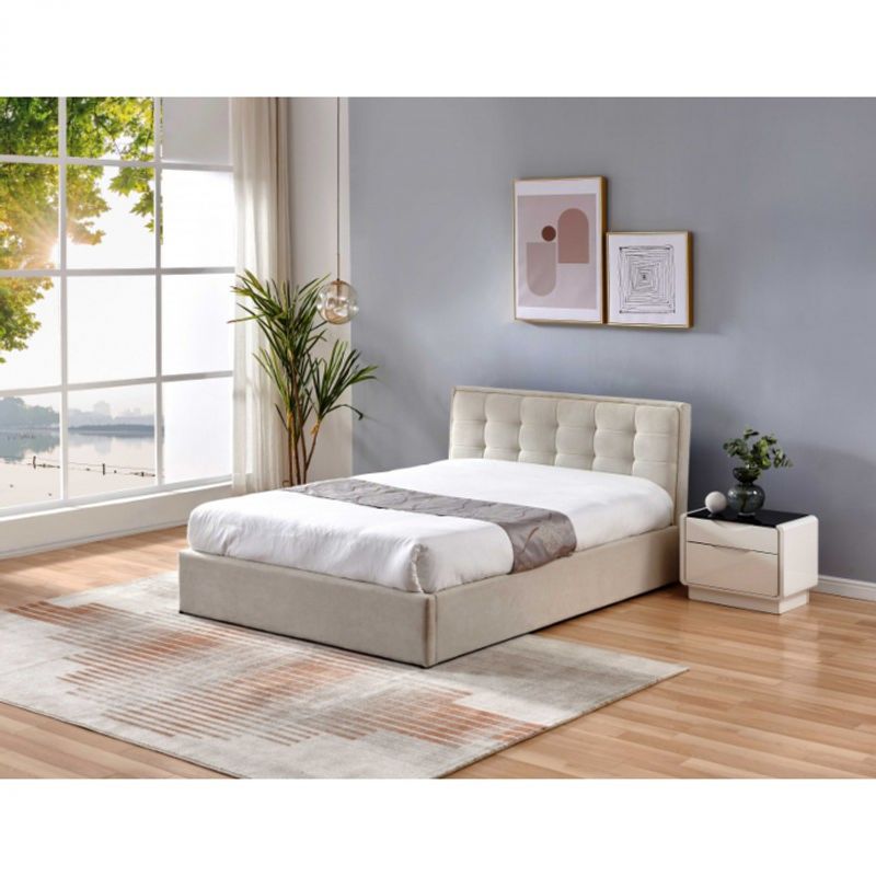 Casa si Gradina - Mobilier - Paturi si accesorii - Paturi - Pat Calypso, 160 x 200 cm, tapitat stofa crem, somiera inclusa - Infinity.ro