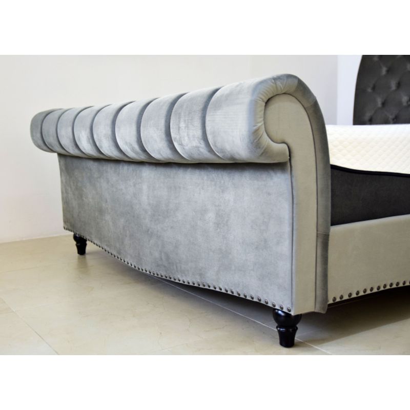 Casa si Gradina - Mobilier - Paturi si accesorii - Paturi - Pat Misterio, 180 x 200 cm, tapitat catifea gri, somiera inclusa - Infinity.ro