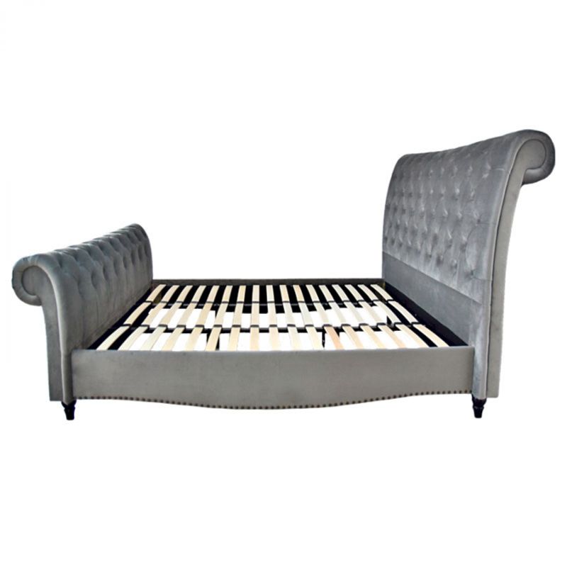 Casa si Gradina - Mobilier - Paturi si accesorii - Paturi - Pat Misterio, 160 x 200 cm, tapitat catifea gri, somiera inclusa - Infinity.ro