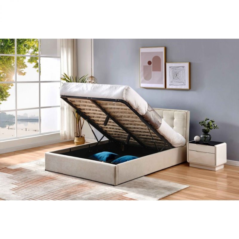 Casa si Gradina - Mobilier - Paturi si accesorii - Paturi - Pat Calypso, 160 x 200 cm, tapitat stofa crem, somiera inclusa - Infinity.ro