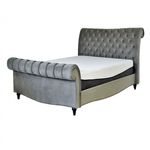 Casa si Gradina - Mobilier - Paturi si accesorii - Paturi - Pat Misterio, 180 x 200 cm, tapitat catifea gri, somiera inclusa - Infinity.ro