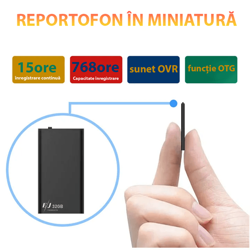 Laptop, Telefoane si Tablete - Wearables si gadgeturi - Gadgeturi - Dispozitive spionaj - Mini reportofon spion, Q61, 32GB, autonomie 24 ore, capacitate inregistrare 768 ore, reducere a zgomotului de fundal - Infinity.ro