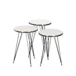 Casa si Gradina - Mobilier - Mese si birouri - Masute de cafea - Set 3 masute cafea ZIGON, cu blat rotund, margine aurie cu negru - Alb - Infinity.ro