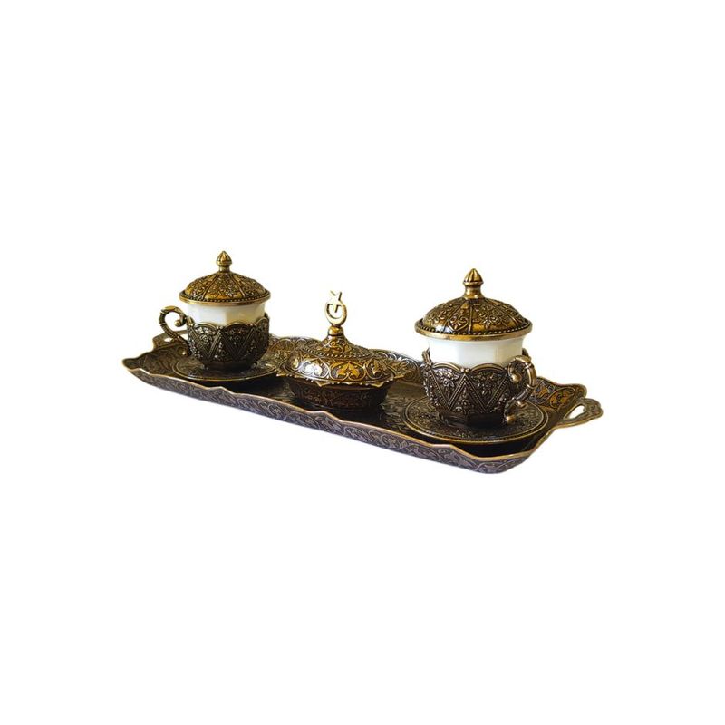 Casa si Gradina - Bucatarie si vesela - Cani si pahare - Cani si cesti - Set cafea turcesc, 9 piese, 37x15cm, zamac, Arsal - Argintiu - Infinity.ro