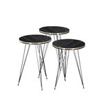 Casa si Gradina - Mobilier - Mese si birouri - Masute de cafea - Set 3 masute cafea ZIGON, cu blat rotund, margine aurie cu negru - Alb - Infinity.ro