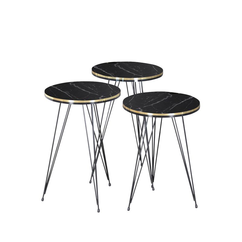 Casa si Gradina - Mobilier - Mese si birouri - Masute de cafea - Set 3 masute cafea ZIGON, cu blat rotund, margine aurie cu negru - Alb - Infinity.ro
