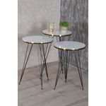 Casa si Gradina - Mobilier - Mese si birouri - Masute de cafea - Set 3 masute cafea ZIGON, cu blat rotund, margine aurie cu negru - Alb - Infinity.ro