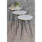 Casa si Gradina - Mobilier - Mese si birouri - Masute de cafea - Set 3 masute cafea ZIGON, cu blat rotund, margine aurie cu negru - Alb - Infinity.ro