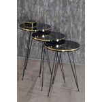 Casa si Gradina - Mobilier - Mese si birouri - Masute de cafea - Set 3 masute cafea ZIGON, cu blat rotund, margine aurie cu negru - Alb - Infinity.ro