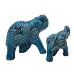 Casa si Gradina - Decoratiuni - Obiecte decorative - Accesorii decorative - Bibelou set 2 elefanti din ceramica, 10 x 22 x 17 cm, 7 x 16 x 13 cm, turcuaz, EHA - Infinity.ro