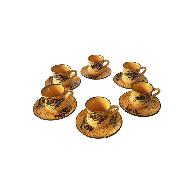 Casa si Gradina - Bucatarie si vesela - Cani si pahare - Cani si cesti - Set cafea turceasca ceramica, pictat manual, 50 ml, EHA - Oranj, 12 - Infinity.ro