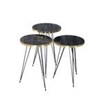 Casa si Gradina - Mobilier - Mese si birouri - Masute de cafea - Set 3 masute cafea ZIGON, cu blat rotund, margine aurie - Negru marmorat - Infinity.ro