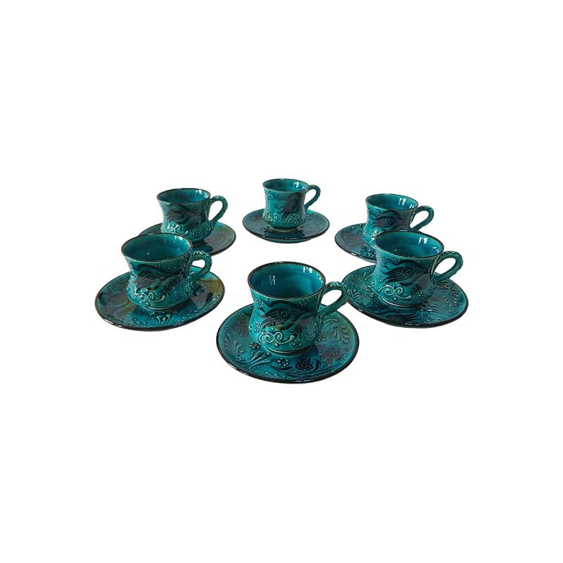 Casa si Gradina - Bucatarie si vesela - Cani si pahare - Cani si cesti - Set cafea turceasca ceramica, pictat manual, 50 ml, EHA - Oranj, 12 - Infinity.ro
