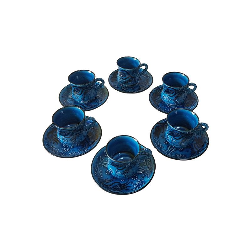 Casa si Gradina - Bucatarie si vesela - Cani si pahare - Cani si cesti - Set cafea turceasca ceramica, pictat manual, 50 ml, EHA - Oranj, 12 - Infinity.ro