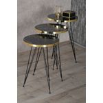 Casa si Gradina - Mobilier - Mese si birouri - Masute de cafea - Set 3 masute cafea ZIGON, cu blat rotund, margine aurie - Negru marmorat - Infinity.ro