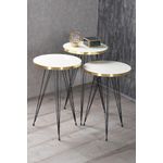Casa si Gradina - Mobilier - Mese si birouri - Masute de cafea - Set 3 masute cafea ZIGON, cu blat rotund, margine aurie - Negru marmorat - Infinity.ro