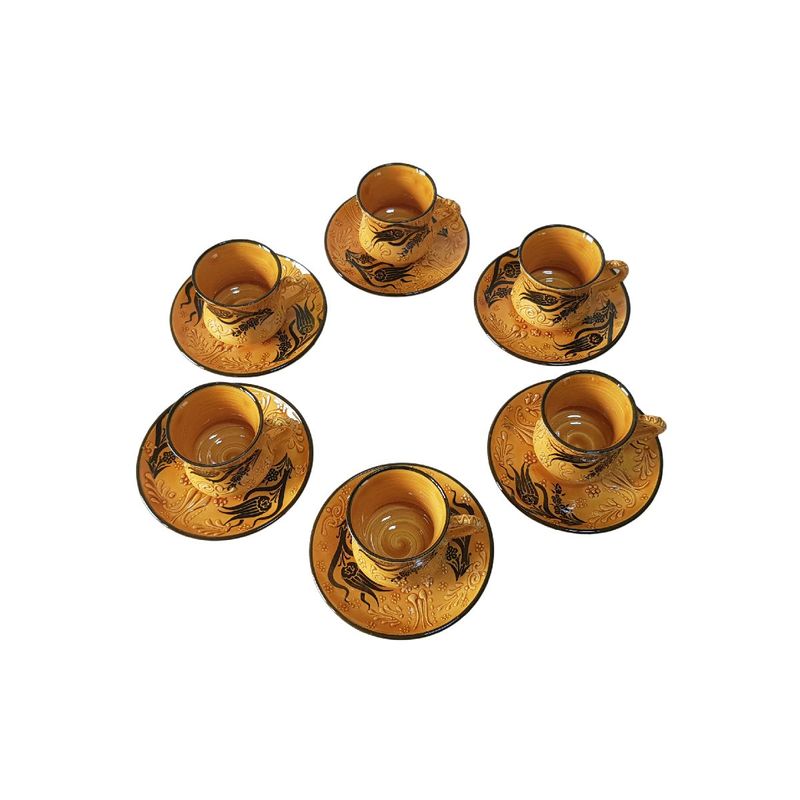 Casa si Gradina - Bucatarie si vesela - Cani si pahare - Cani si cesti - Set cafea turceasca ceramica, pictat manual, 50 ml, EHA - Oranj, 12 - Infinity.ro
