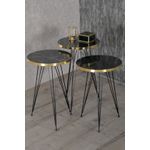 Casa si Gradina - Mobilier - Mese si birouri - Masute de cafea - Set 3 masute cafea ZIGON, cu blat rotund, margine aurie - Negru marmorat - Infinity.ro