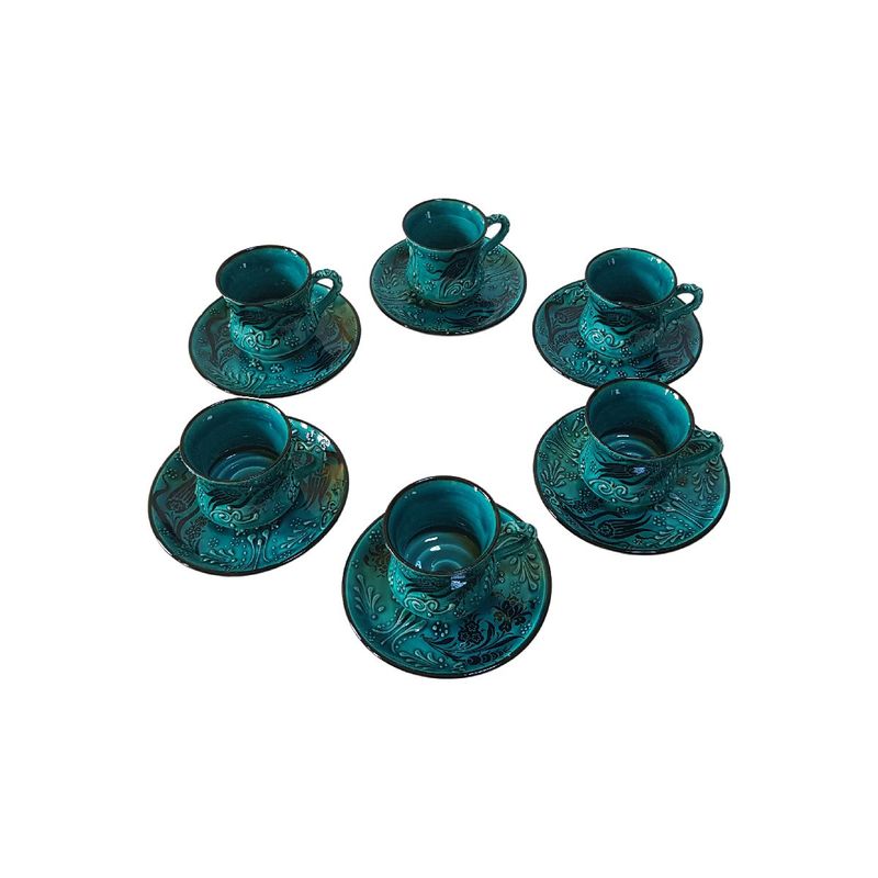 Casa si Gradina - Bucatarie si vesela - Cani si pahare - Cani si cesti - Set cafea turceasca ceramica, pictat manual, 50 ml, EHA - Oranj, 12 - Infinity.ro