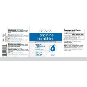 Biovea L-Arginina / L-Ornitina (750mg) 100 Capsule