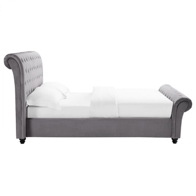 Casa si Gradina - Mobilier - Paturi si accesorii - Paturi - Pat Silver, 140 x 200 cm, tapitat catifea taupe, somiera inclusa - Infinity.ro