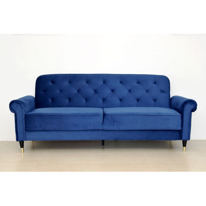 Casa si Gradina - Mobilier - Canapele si coltare - Canapele - Canapea Paloma, 220 x 83 x 80 cm, rabatabila, catifea, albastru - Infinity.ro