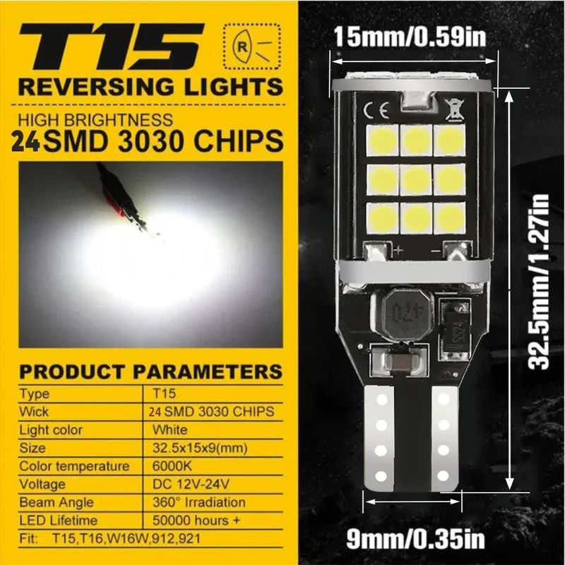 Auto si Moto - Electrice auto - Sigurante si accesorii - Set de 2 becuri led Xentech Light cst-039 W16W soclu T15 24 SMD 3030 14 watti - Infinity.ro