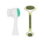 Ingrijire personala si Cosmetice - Sanatate si wellness - Articole wellness - Aparate si dispozitive de masaj - Beauty Set Masaj Facial, Perie pentru curatare si Piatra pentru masaj Alb/Verde ABYZ®™ - Infinity.ro