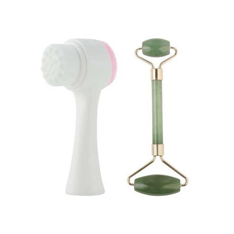 Ingrijire personala si Cosmetice - Sanatate si wellness - Articole wellness - Aparate si dispozitive de masaj - Beauty Set Masaj Facial, Perie pentru curatare si Piatra pentru masaj Alb/Roz ABYZ®™ - Infinity.ro