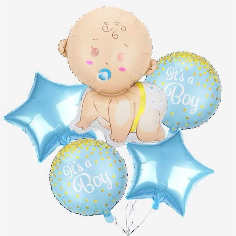 Casa si Gradina - Decoratiuni - Decoratiuni petrecere - Baloane - Set 5 Baloane Gender Reveal, It's a boy, Albastru/Alb - Infinity.ro