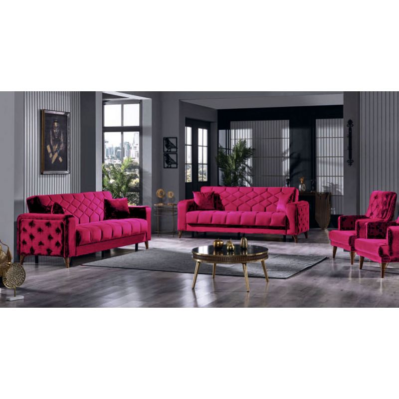 Casa si Gradina - Mobilier - Seturi de mobilier - Seturi living - Set 3+2+1 Melissa, catifea, lada depozitare, 38-103, ciclam - Infinity.ro