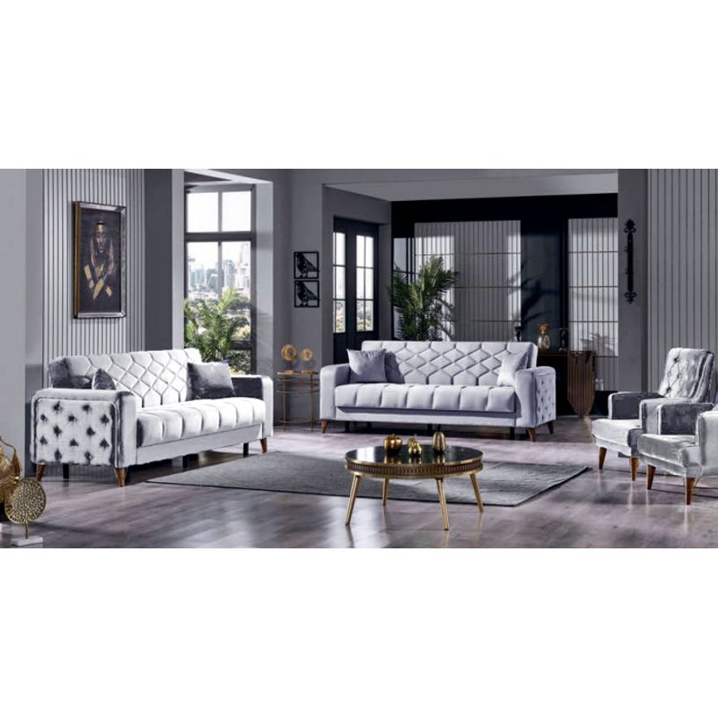 Casa si Gradina - Mobilier - Seturi de mobilier - Seturi living - Set 3+2+1 Melissa, catifea, lada depozitare, 51-103, gri - Infinity.ro