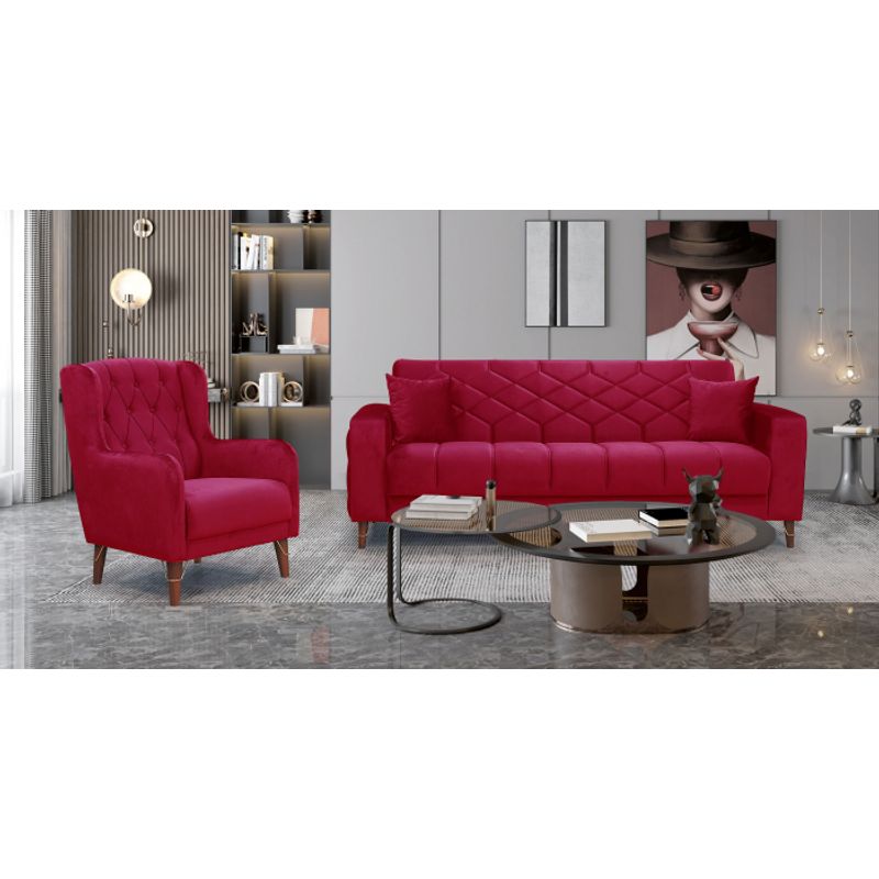 Casa si Gradina - Mobilier - Seturi de mobilier - Seturi living - Set 3+2+1 Melissa, catifea, lada depozitare, 38-103, ciclam - Infinity.ro