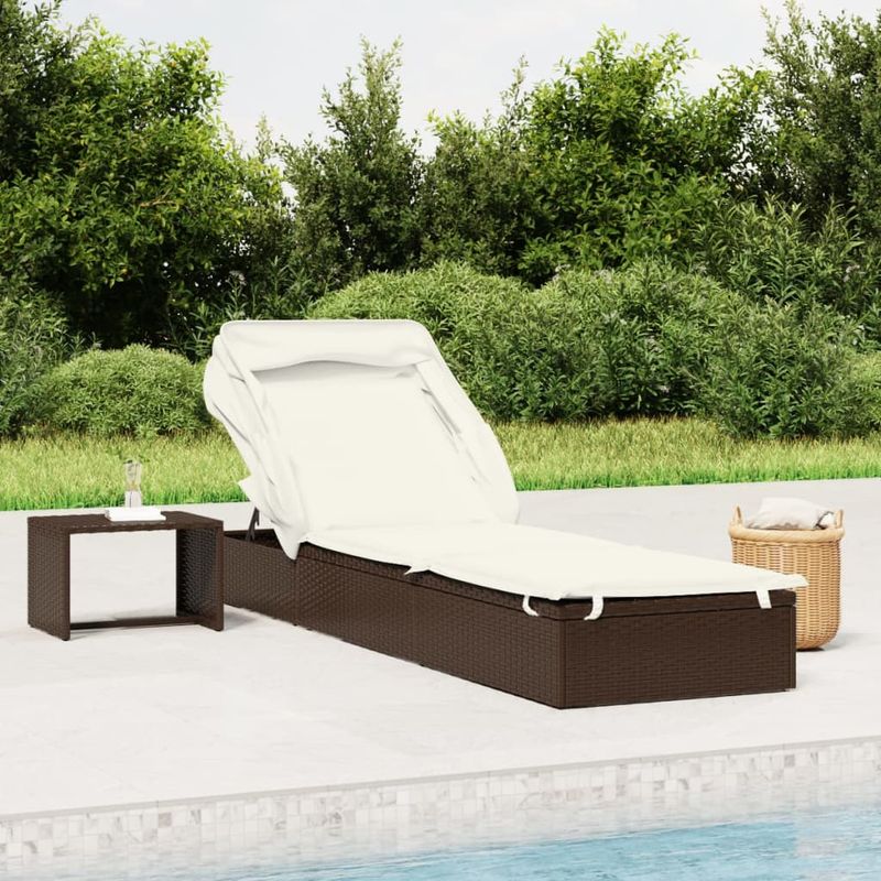 Casa si Gradina - Gradina si terasa - Mobilier exterior - Scaune si sezlonguri gradina - Sezlong cu acoperis pliabil, maro, 213x63x97 cm, poliratan - Infinity.ro