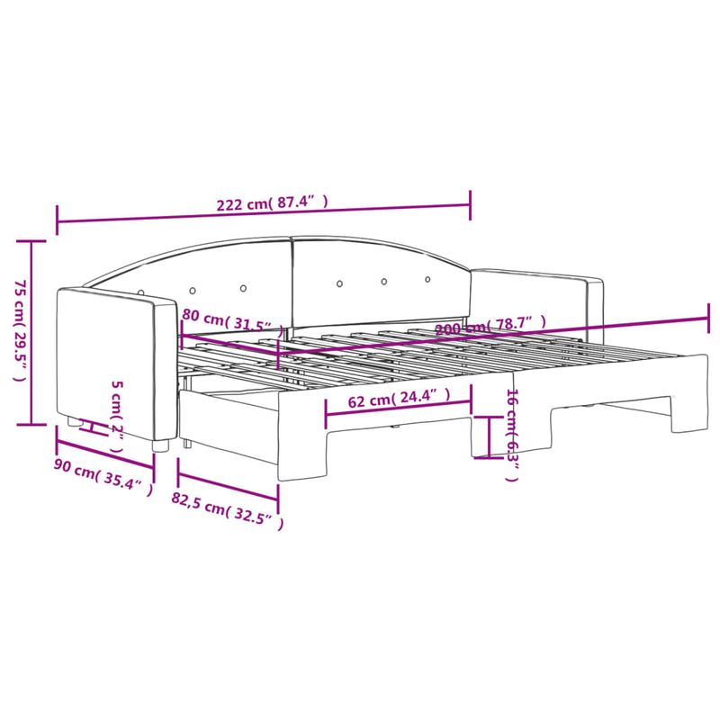 Casa si Gradina - Mobilier - Paturi si accesorii - Paturi - Pat de zi cu extensie, negru, 80x200 cm, catifea - Infinity.ro