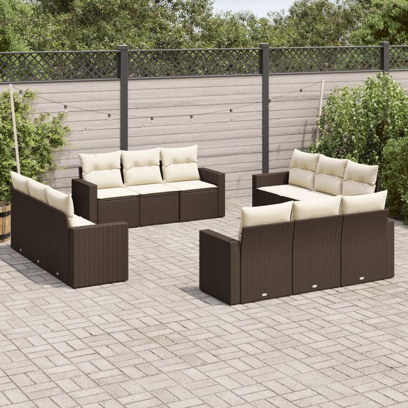 Casa si Gradina - Gradina si terasa - Mobilier exterior - Canapele si fotolii gradina - Set canapele de gradina cu perne, 12 piese, maro, poliratan - Infinity.ro