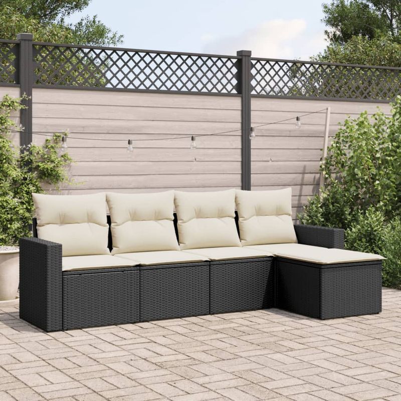 Casa si Gradina - Gradina si terasa - Mobilier exterior - Canapele si fotolii gradina - Set mobilier de gradina cu perne, 5 piese, negru, poliratan - Infinity.ro