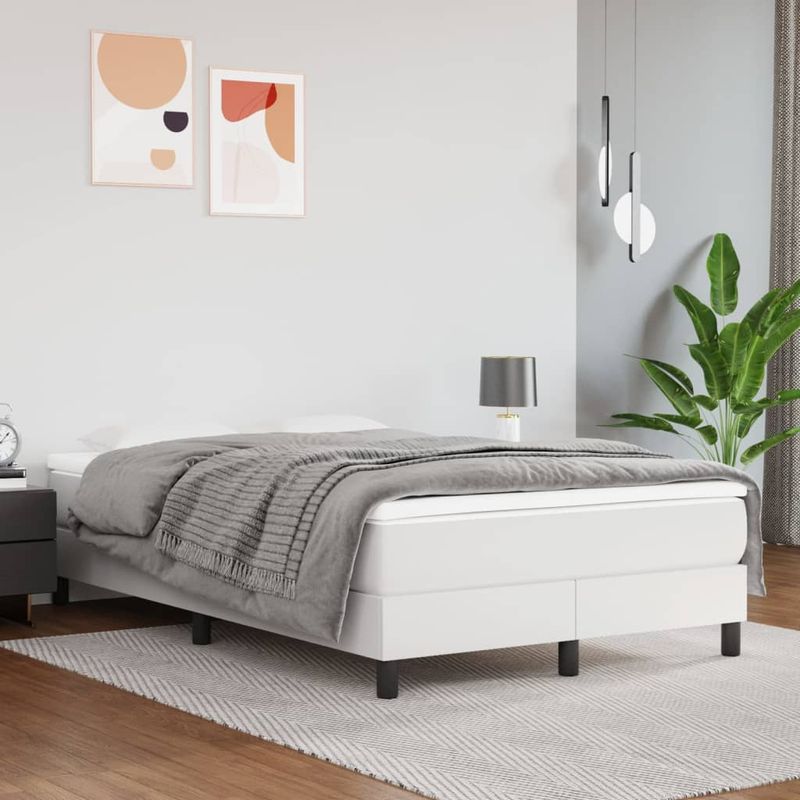 Casa si Gradina - Mobilier - Paturi si accesorii - Paturi - Pat box spring cu saltea, alb, 120x190 cm, piele ecologica - Infinity.ro