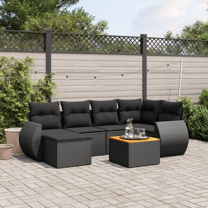 Casa si Gradina - Gradina si terasa - Mobilier exterior - Seturi mobila gradina - Set canapele de gradina cu perne, 7 piese, negru, poliratan - Infinity.ro