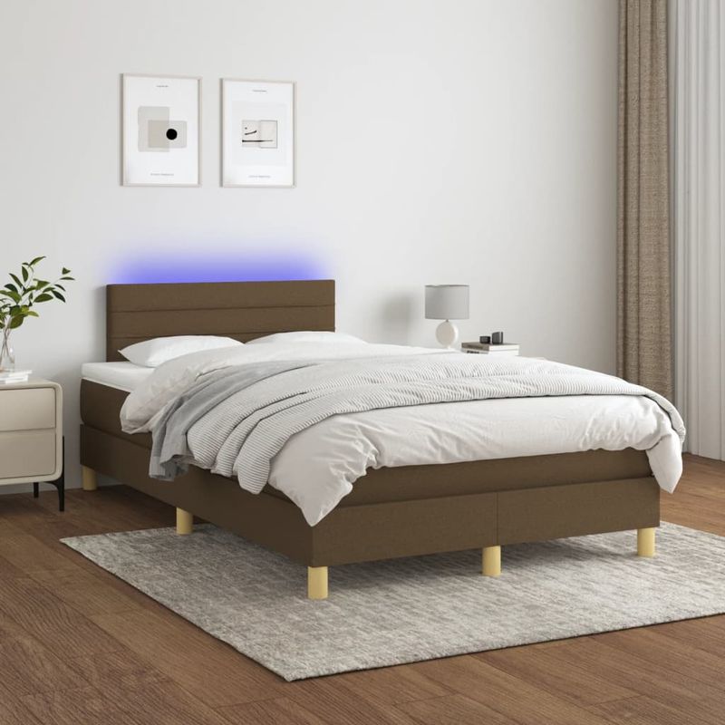 Casa si Gradina - Mobilier - Paturi si accesorii - Paturi - Pat cu arcuri, saltea si LED, maro inchis, 120x190 cm, textil - Infinity.ro