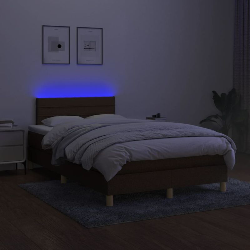 Casa si Gradina - Mobilier - Paturi si accesorii - Paturi - Pat cu arcuri, saltea si LED, maro inchis, 120x190 cm, textil - Infinity.ro