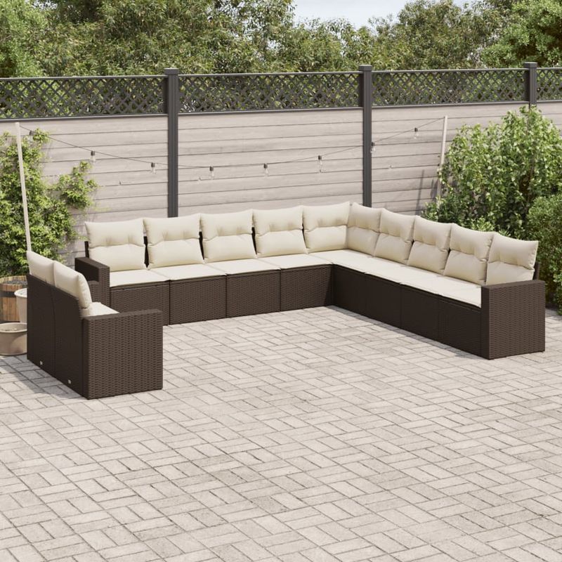 Casa si Gradina - Gradina si terasa - Mobilier exterior - Seturi mobila gradina - Set canapele de gradina cu perne, 11 piese, maro, poliratan - Infinity.ro