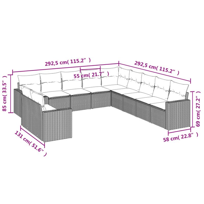 Casa si Gradina - Gradina si terasa - Mobilier exterior - Seturi mobila gradina - Set canapele de gradina cu perne, 11 piese, maro, poliratan - Infinity.ro