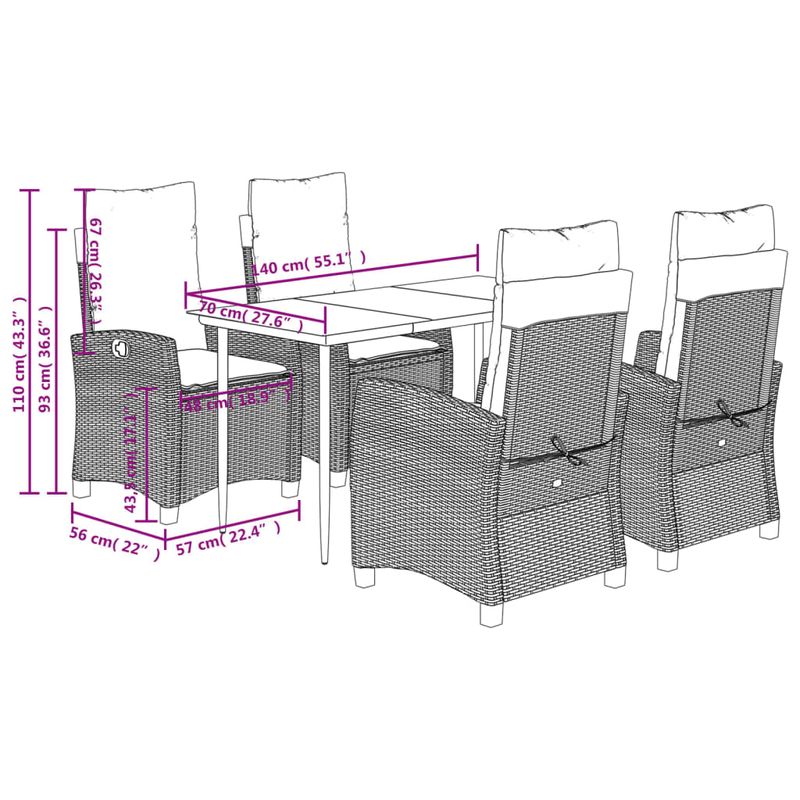 Casa si Gradina - Gradina si terasa - Mobilier exterior - Seturi mobila gradina - Set mobilier de gradina cu perne, 5 piese, negru, poliratan - Infinity.ro
