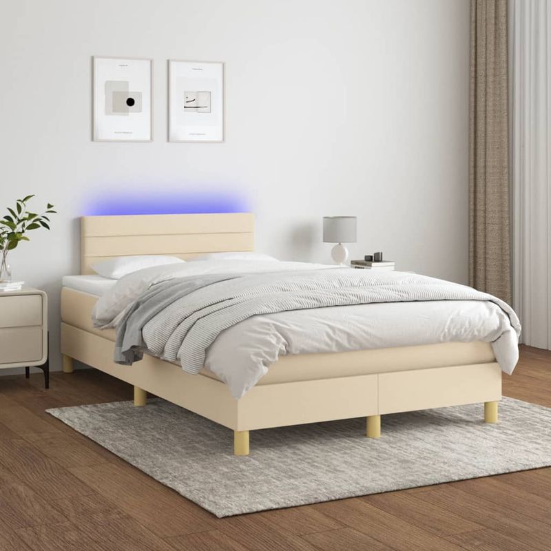 Casa si Gradina - Mobilier - Paturi si accesorii - Paturi - Pat cu arcuri, saltea si LED, crem, 120x190 cm, textil - Infinity.ro